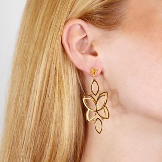 Women's Long Butterfly Earrings Kaleia Lira CPE312D Anartxy 316L Steel-IP Gold Plating